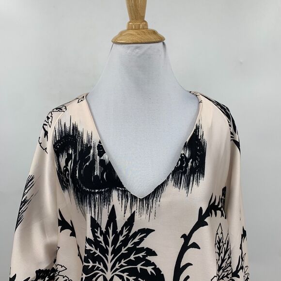 Venti6 Blouse Womens M Champagne Black Floral Wide Sleeve V Neck High Low Top - Picture 4 of 11